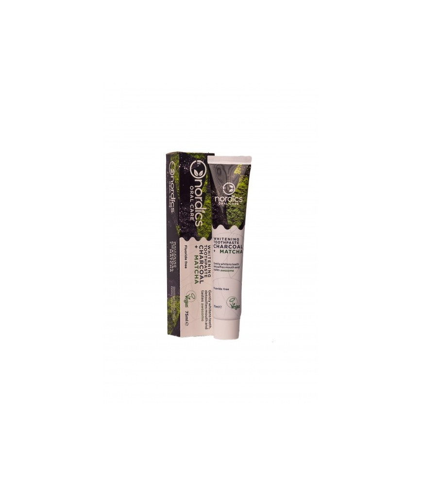 Pasta neagra de dinti cu carbune activ si ceai verde Matcha, pt. albirea dintilor, Nordics, 75 g