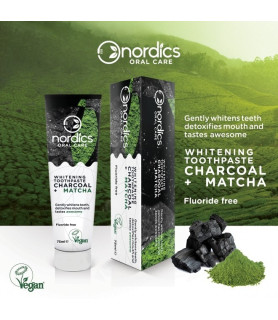 Pasta neagra de dinti cu carbune activ si ceai verde Matcha, pt. albirea dintilor, Nordics, 75 g
