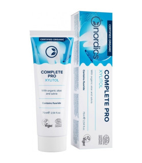 Pasta de dinti organica cu fluor cu aloe vera, salvie si xylitol, Complete Pro, Nordics, 75 ml