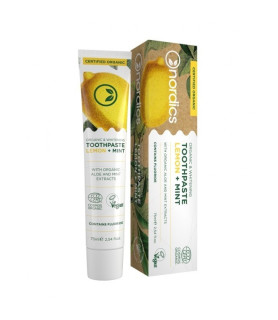 Pasta de dinti organica cu fluor, lamaie si menta, pt. albirea dintilor, Nordics, 75 g