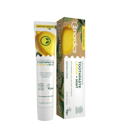 Pasta de dinti organica cu fluor, lamaie si menta, pt. albirea dintilor, Nordics, 75 g