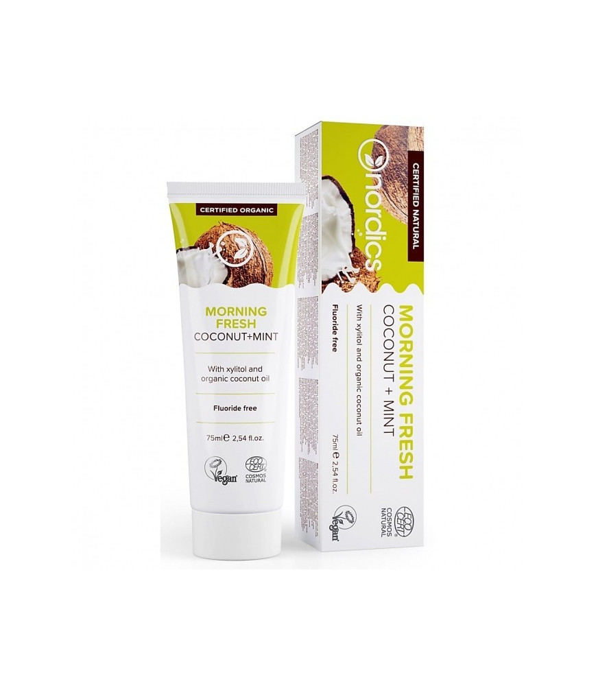 Pasta de dinti cu cocos si menta, fara fluor, pt. prevenirea cariilor si intarirea smaltului, Morning Fresh, Nordics, 75 g
