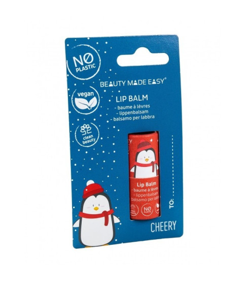 Balsam de buze vegan, zero plastic, Cherry, Editie Limitata de Craciun, Beauty Made Easy, 5,5 g