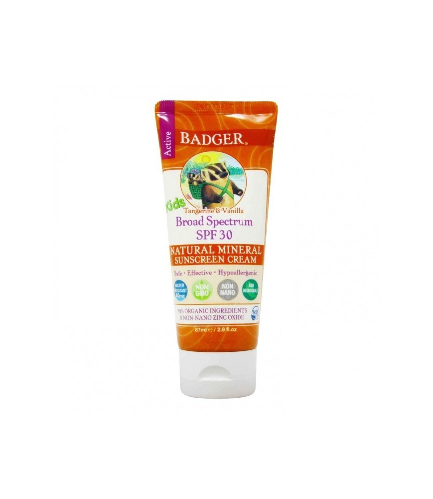 Crema protectie solara spf 30, cu mandarine si vanilie, pt. copii, Badger, 87 ml