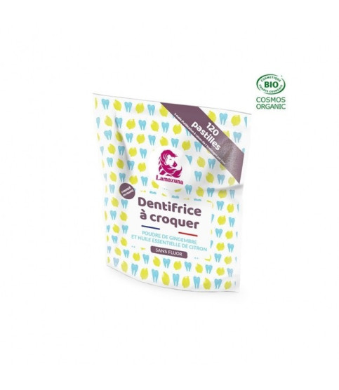 Pasta de dinti tablete cu pudra de ghimbir si ulei esential de lamaie, fara fluor, Lamazuna (120 tablete), 30 g