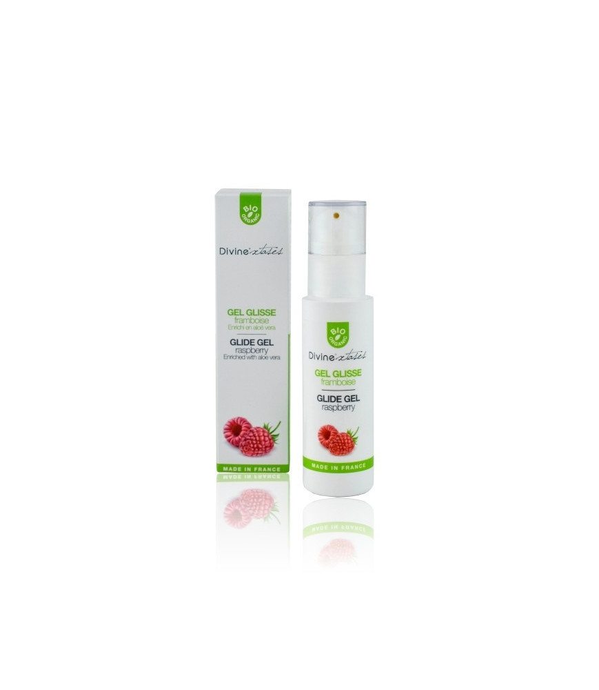 Gel lubrifiant intim bio, cu aroma de zmeura si aloe vera, Divinextases, 100 ml