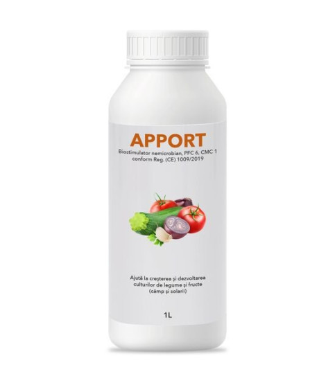 Apport, Ingrasamant foliar si radicular lichid, Fertilizant EC/EU cu microelemente si acizi humici pentru legume si fructe, 1L
