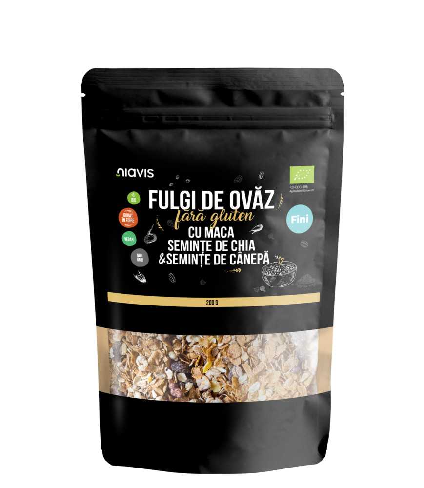 NIAVIS Fulgi de ovăz fini fără gluten cu maca, chia și semințe ecologice/bio 200g