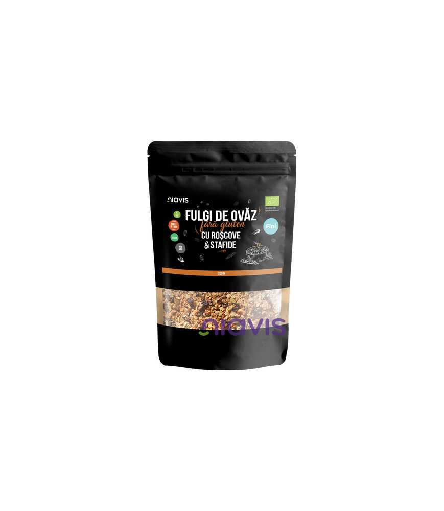 NIAVIS fulgi de ovăz fini fără gluten cu roșcove și stafide ecologici/bio 200g