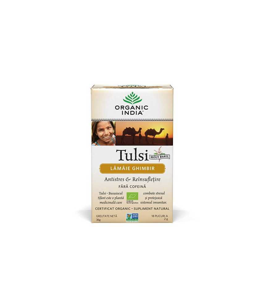 Ceai Tulsi (Busuioc Sfant) cu Lamaie si Ghimbir | Antistres Natural & Reinsufletire, plicuri