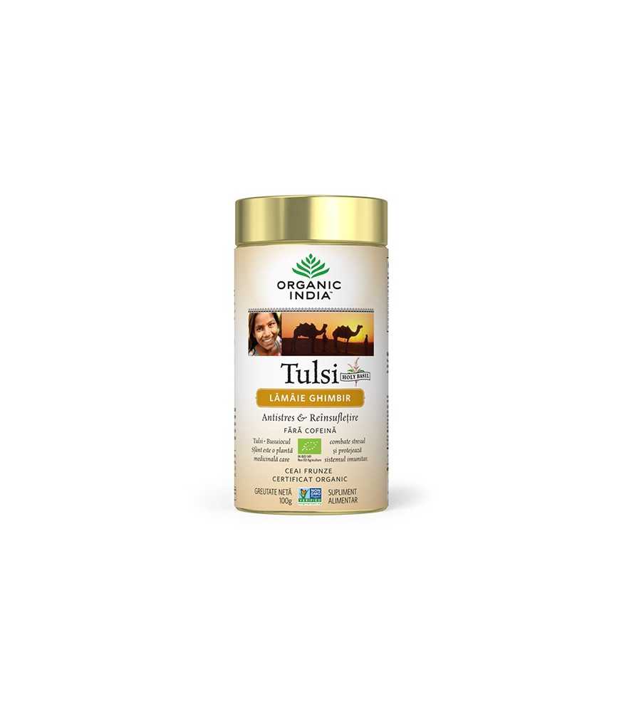 Ceai Tulsi (Busuioc Sfant) cu Lamaie si Ghimbir | Antistres Natural & Reinsufletire, cutie 100g