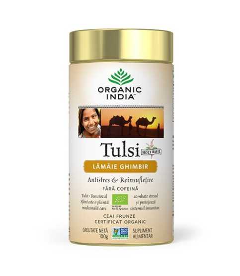Ceai Tulsi (Busuioc Sfant) cu Lamaie si Ghimbir | Antistres Natural & Reinsufletire, cutie 100g